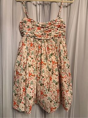 All in Favor Cream Mini Dress with Orange & Green Floral Print